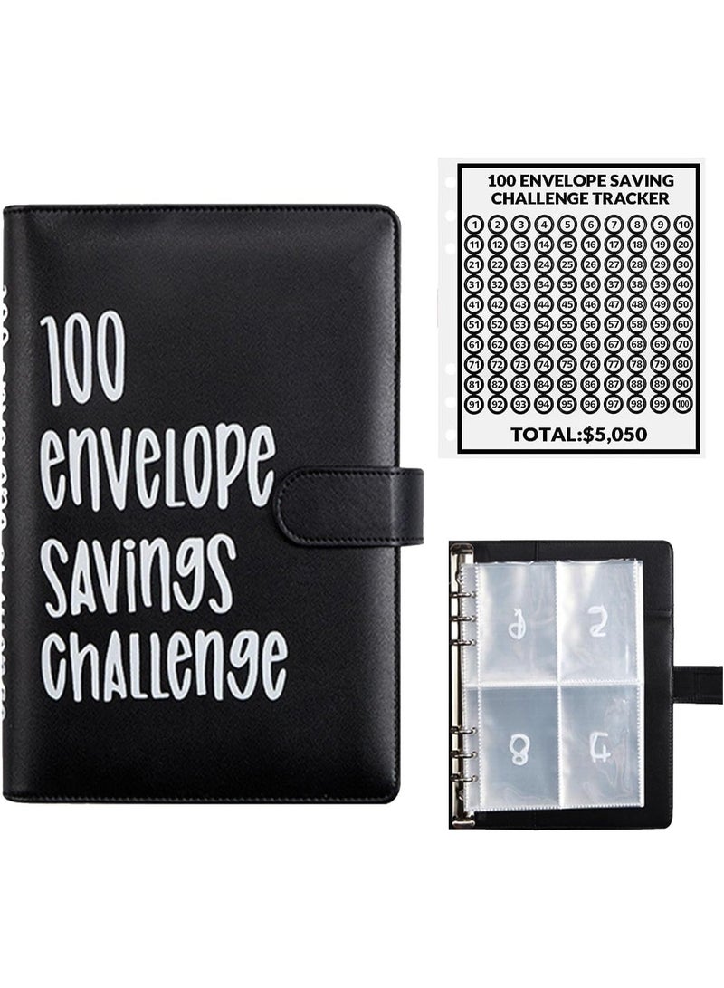 100 envelope savings challenge, 100 envelope challenge binder, an easy and fun way to save money, savings challenge budget binder, containing cash envelopes, suitable for offices, homes, schools (black) - Image 1